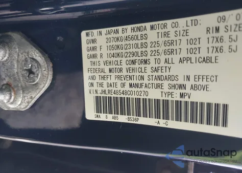 2008 Honda Cr-V Ex z USA, uszkodzony, nr VIN JHLRE48548C010270